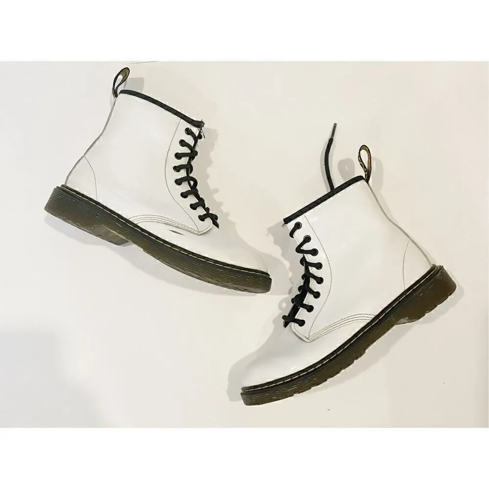 Dr. Martens style 1460 Combat Boot White Patent leather Girls Size 5